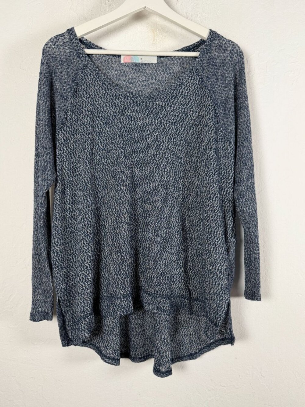 FP Beach Free People Blue Heather Knit Sweater Long Sleeve High Low Tunic Medium